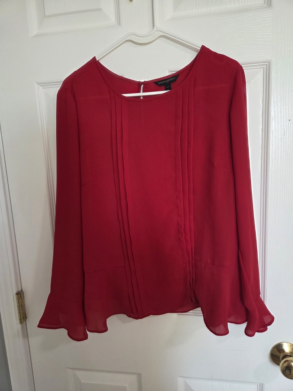Banana Republic Crimson Pleated Long-Sleeve Blouse